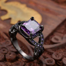 Micro Inlaid Purple Zircon Cross Design Black Rings For Women Men Four Claws Square Stone Fashion Signet Ring Punk Party Jewelry 2024 - buy cheap