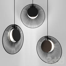 Moderno e minimalista pintura preta ferro led iluminação único lustre nordic sala de estar decoração e27 lâmpada pendurada 450mm 2024 - compre barato