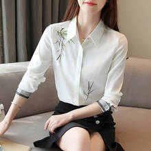 Корейские женские рубашки, блузка, белые рубашки, женская рубашка с вышивкой и принтом, блузки, женская блузка с длинным рукавом, Офисная женская шифоновая рубашка 2024 - купить недорого