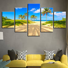 Mural Decor Art Hd Printing Palm Tree Beach Sunshine Blue Sky White Cloud Sea View Canvas Painting Modular 5 Piece Set Frameless 2024 - buy cheap