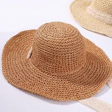 Women Foldable Crochet Knit Straw Lace Tie Large Brim Hat Sun Protection Sunhat 2024 - buy cheap