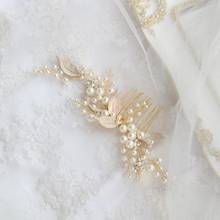 Gold Color Pearls Hair Jewelry Bridal Comb Leaf Headpiece Handmade Wedding Accessories Women Hair Ornament 2024 - buy cheap