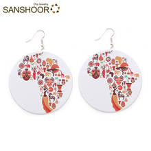 SANSHOOR Printed United African Symbols Tribal Wood Drop Earrings Afrocentric Ethnic Motherland Map Pattern For Black Women Gift 2024 - buy cheap