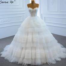 Serene hill branco querida sexy vestidos de casamento 2021 sem mangas em camadas simples rendas até vestidos de noiva hm67175 feito sob encomenda 2024 - compre barato