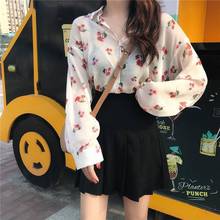 2021 Blouses Women Korean Fashion Spring Shirts Loose Floral Chiffon Blouse Tops See Through Vintage Blusas Mujer Female Shirts 2024 - buy cheap