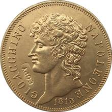 24-K banhado a ouro de 1813 estados Italianos 40 Liras-Joachim Murat moedas copiar 2024 - compre barato