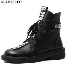 Allbitefo moda casual couro genuíno marca de salto alto botas femininas botas de tornozelo de alta qualidade para botas de couro de inverno 2024 - compre barato