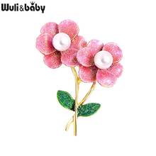 Wuli&baby Pearl Flowers Brooches Pink Enamel Flower Women Office Casual Brooch Pins New Year Gifts 2024 - buy cheap