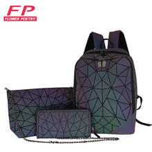 Women Backpack School Set Luminous Geometric Backpacks For Teenage Girls Bagpack Bag Female Holographic Backpack School Mochila 2024 - buy cheap