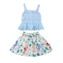 Комплект одежды с цветочным принтом для маленьких девочек, топ, короткая юбка, летняя одежда для девочек, От 0 до 5 лет 2024 - купить недорого