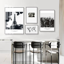 Escena de Ciudad de viaje moderna, mapa del mundo, pinturas en lienzo blanco y negro, póster impreso, arte de pared, galería de imágenes, decoración del hogar para sala de estar 2024 - compra barato