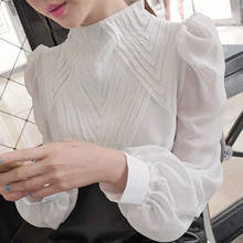 Женская шифоновая блузка с длинным рукавом, белая блузка с длинным рукавом, модель E183, 2021 2024 - купить недорого