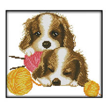 Joy Sunday Two Cute Puppies Cross Stitch Kit Lovely Dogs Counted Pattern Print Chinese Embroidery Needlework Decoration for Home 2024 - buy cheap