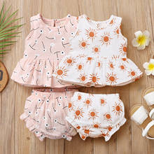 2PCS Summer Baby Girl’s Vest and Shorts Suit Cotton Linen Fresh Daisy/Sun Printed Sleeveless Tops+Triangle Short Girls Clothes 2024 - buy cheap