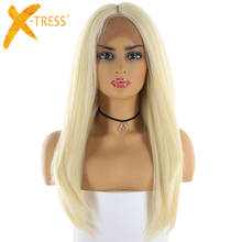 613 блонд синтетические волосы парики для женщин X-TRESS длинные прямые швейцарские кружевные передние парики средняя часть трендовые косплей парик 2024 - купить недорого