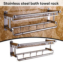 Punch-free Stainless Steel Bathroom Towel Rack Multifunctional Cloth Holder with Hooks Hanging Gadget for Home E7 2024 - buy cheap