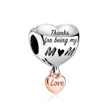 5PCS Hot Thanks Being My MOM Charm Heart Shape Big Hole Metal Beads Fit Original Snake Bracelets Women Jewelry Love Mother Gift 2024 - buy cheap