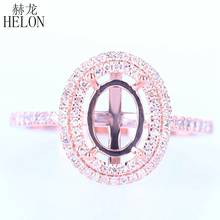 HELON Solid 14K Rose Gold Oval cut 8x6mm Semi-Mount Engagement Ring Pave 0.3ct Natural Diamond Wedding Ring Women Trendy Jewelry 2024 - buy cheap