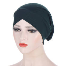 Мульти Цвет лоб крест тюрбан шапка одноцветная Цвет для женщин платок капот внутренние хиджабы кепки линшань Femme Укутайте голову 2024 - купить недорого
