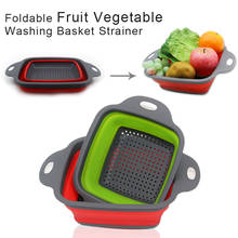 Dobrável frutas vegetais cesta de lavagem filtro dobrável escorredor com alça cozinha limpeza ferramentas armazenamento quadrado bacia 2024 - compre barato