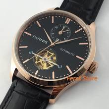 Parnis 2020 new 43mm mens top flywheel watches rose gold steel case black dial leather strap automatic mens watch 2024 - buy cheap