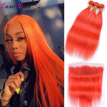 Luxediva, окрашенные в Бразильскую кожу, с фронтальной застежкой, человеческие волосы оранжевого цвета, пучки для черных женщин 2024 - купить недорого