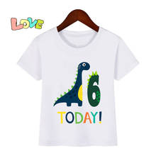 Детская футболка на день рождения с мультипликационным динозавром, Детская футболка на день рождения с цифрами динозавра, футболка для мальчиков и девочек, забавный подарок, футболка, подарок 1-9 2024 - купить недорого