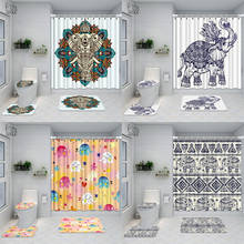 Indian Elephant Waterproof Shower Curtain 4 Piece Bathroom Set Carpet Cover Toilet Cover Bath Mat Pad For Home Decor, 3 Size 2024 - buy cheap