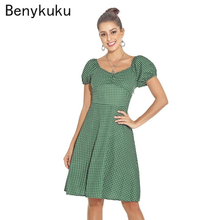 Summer Dress 2021 French Retro Square Collar Puff Sleeve Dot Printed Dress Robe Femme Women Elegant Pin Up Party Dresses Jurken 2024 - buy cheap