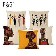 Funda de cojín de diseño de mujer africana, decoración del hogar, Impresión de retrato Simple, funda de almohada decorativa cuadrada de lino 2024 - compra barato