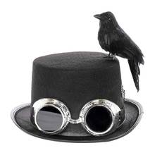 Conjunto de luzes para festa de halloween, chapéu retrô steampunk com óculos, engrenagens, fantasia de pássaro de corvo preto, acessórios de chapéu de festa 2024 - compre barato