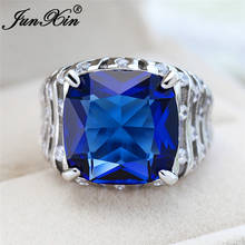 Anillo de compromiso con piedras geométricas para hombre y mujer, Color plateado, cristal azul, bandas de boda, joyería 2024 - compra barato