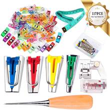 MIUSIE 117pcs/set  4 sizes Bias Tape Makers DIY Job Foot Case Supplies Plastic Clip Hemming Sewing Pins And Awl Tools Hot Sale 2024 - buy cheap