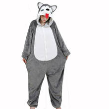 Pijamas de franela de animales para adultos y mujeres, disfraz de Husky, perro Kigurumi, con cremallera, de una pieza 2024 - compra barato