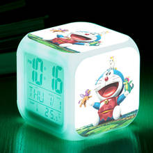 Doraemon relógio despertador digital de led colorido, despertador de cabeceira para crianças 3d doraemon brinquedos de desenho animado relógio digital de mesa despertar e brilhar eletrônico 2024 - compre barato