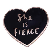 She is Firece Brooch Black heart shape with words Enamel Pin Shakespeart Quote Badge Jewelry 2024 - buy cheap