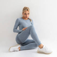 Europeu e americano sem costura yoga roupas de duas peças terno feminino fitness ao ar livre apertado-encaixe de mangas compridas calças de ioga quente wome 2024 - compre barato