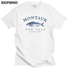 Montauk nova york pesca 1686 camiseta de peixe de algodão dos homens 100% fisher aposentadoria presente camiseta de manga curta impresso topo presente 2024 - compre barato