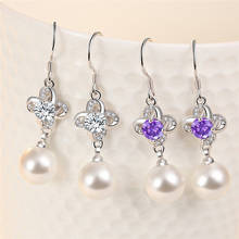 Top Quality Crystal Purple Drop Earrings Silver Plated Female Accessories Charm Pearl Earring For Women Bride Wedding Bijou 2024 - buy cheap