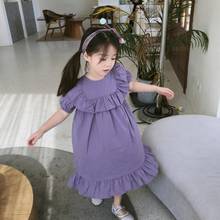 Летнее свободное платье принцессы в Корейском стиле для девочек; Однотонные Детские вечерние платья из хлопка для маленьких девочек; Vestidos; Детская одежда 2024 - купить недорого