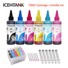 ICEHTANK T0821 - T0826 Printer Ink Cartridges + 6×100ml Ink Refill kits For Epson Stylus Photo T50 R290 R295 R390 RX590 RX610 2024 - buy cheap