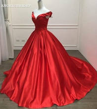 ANGELSBRIDEP Sweetheart Ball Gown Wedding Dress Red Satin Formal Off-Shoulder Chapel Train Formal Bride Dresses Online Hot 2024 - buy cheap