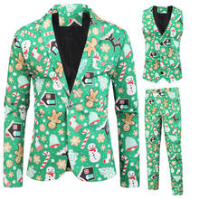 Men's tight Christmas print suit, the premiere is 3XL men's suit 2 pieces graduation party suit design peak 2024 - buy cheap