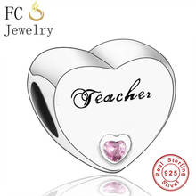 Fc jewelry pingentes originais de marca, bracelete 100% 925 para professores de prata, zircônia rosa, contas de pedra para fazer escola berloque 2020 2024 - compre barato