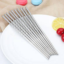 Juego de 5 palillos chinos de Metal antideslizantes de acero inoxidable, palitos reutilizables para comida, Sushi, Hashi, coreano, reciclable 2024 - compra barato