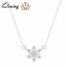 QIMING Pure Snowflake Crystal Necklace For Women Ladies fashion Gold Jewelry Winter Christmas Collar Statement Chain Necklace 2024 - buy cheap