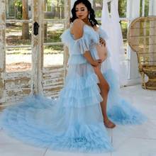 Sky Blue Sexy Maternity Dress For Photo Shoot See Through Bridal Robe Tulle Dress Pregnancy Formal Party Gowns Custom Made 2024 - buy cheap