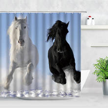 Galoping cavalo cortinas de chuveiro preto branco animais selvagens snowfield cenário natural decoração do banheiro à prova dwaterproof água conjuntos cortina banho 2024 - compre barato