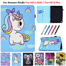 Case Tablet For Amazon Kindle Fire HD 8 Plus PU Leather Cute Unicorn Stand Case For Amazon Fire HD8 Plus 2020 8.0 inch Funda HD8 2024 - buy cheap