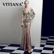 VITIANA Female Gold Sexy Party Night Dress Women Backless Long Sleeve Elegant Bodycon Dresses Femme Host Club Wear Long Vestidos 2024 - buy cheap